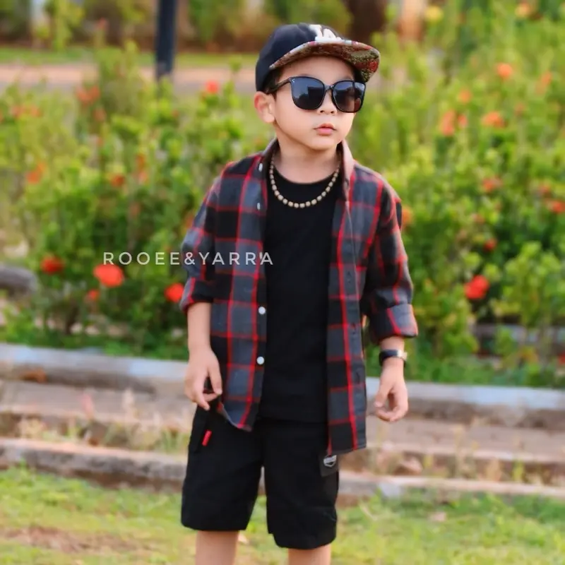 atasan kemeja flannel anak 3-11 tahun laki-laki dan perempuan Fashion anak bahan katun flannel import 0