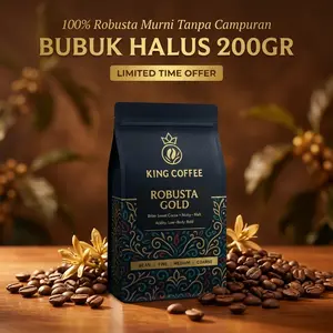 King Coffee Bubuk Halus Robusta 200gr Kopi Hitam Pekat Tidak Asam