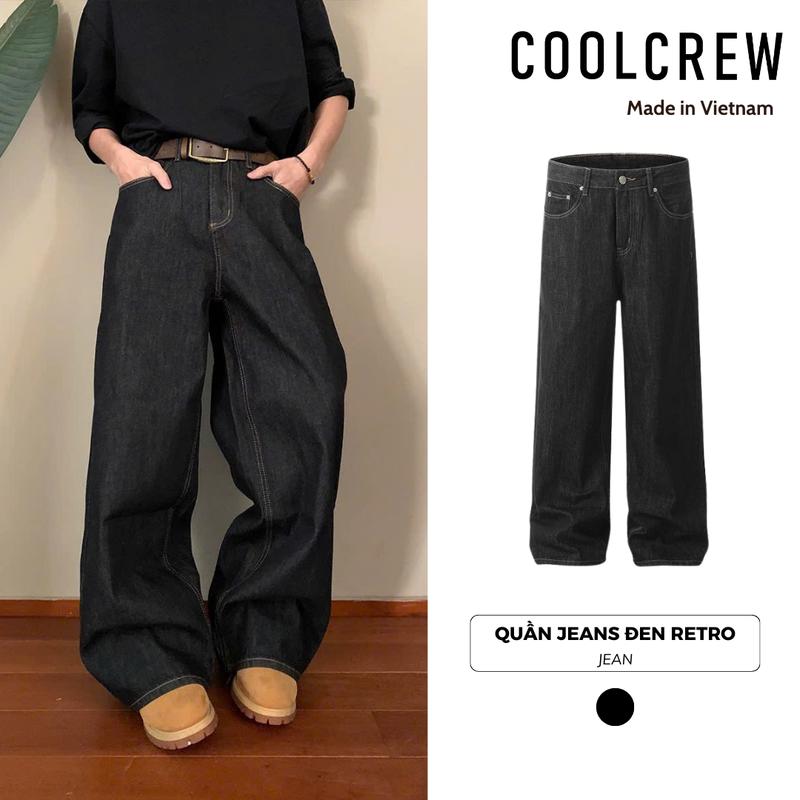 Quần Jeans Đen Retro COOLCREW Quần Kiểu Dáng Rộng Unisex Nam Nữ