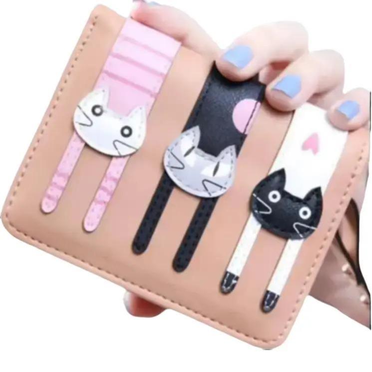 DOMPET TRY CAT Dompet Wanita lipat Dompet pendek lucu 2 mini murah Kulit Kartu 3