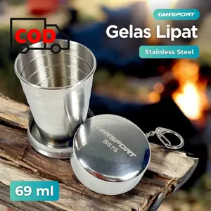 Gelas Lipat Stainless Unik dan Lucu Gantungan Kunci Portable untuk Traveling dan Camping