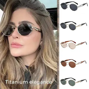 ( FREE BOX ) Kacamata Hitam Logam Wanita Elliptical UV400 Retro Oval Trendy Model Terbaru Kacamata Tabir Surya Wanita