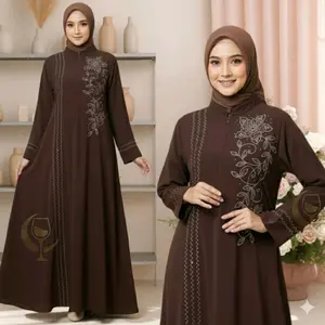 Tiara Abaya Sabrina Anti UV Mewah Swarosky Motif Bunga & Garis Vertikal Busui Friendly Size S M L XL