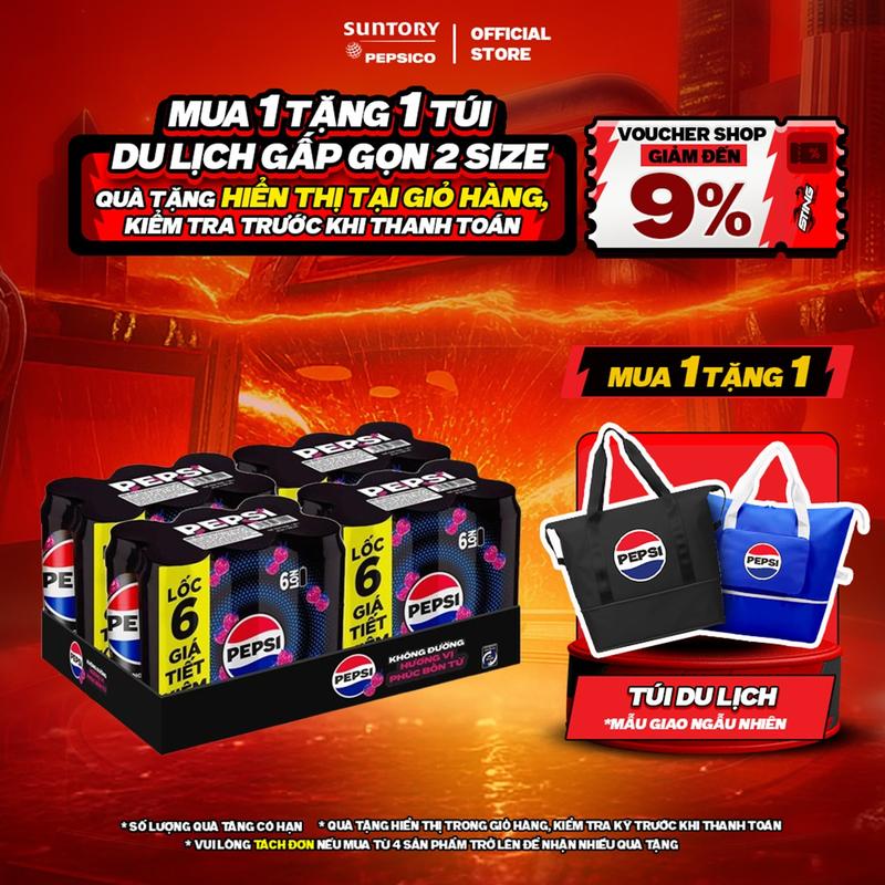 [DEAL SỐC] Thùng 24 Lon Nước Ngọt Giải Khát Có Gaz Pepsi Phúc Bồn Tử Không Calo, Không Đường (320ml/lon)