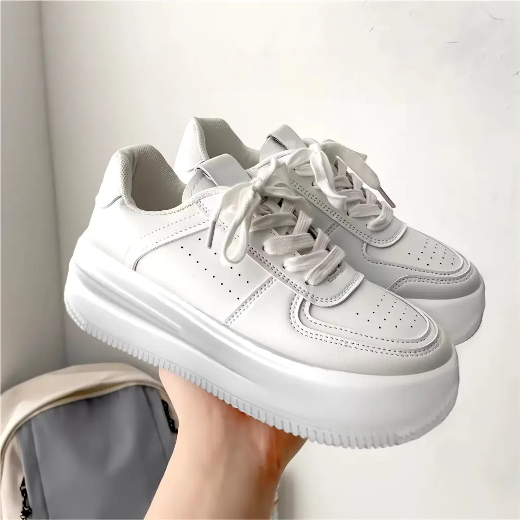 Sepatu Sneakers Wanita Korean Style Casual Hak Tinggi Kasual Formal Outdoor Sport Putih - Shoes