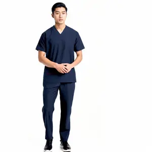 Doctor's Scrub/Set Baju Celana Jaga OKA OK Perawat/Dokter Lengan Pendek Seragam Kerja Pria Wanita Katun Safety Hitam