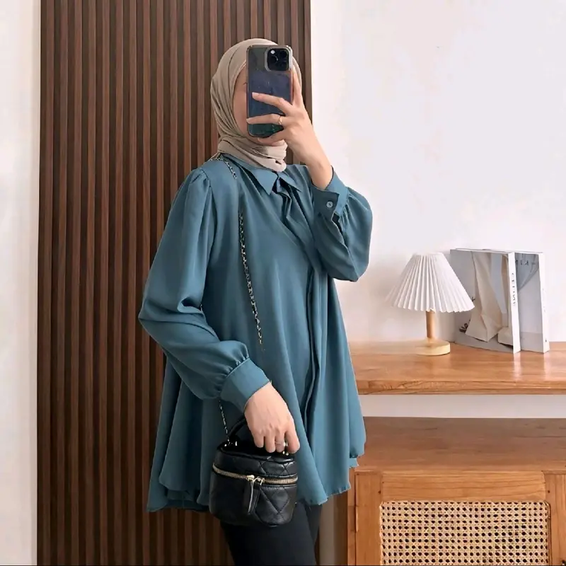KINKA BLOUSE SHAKILA POLOS ATASAN WANITA PREMIUM BAJU MUSLIM PANJANG TERBARU kemeja  polos atasan wanita kekinian kemeja  oversize viral Tangan Kancing 5