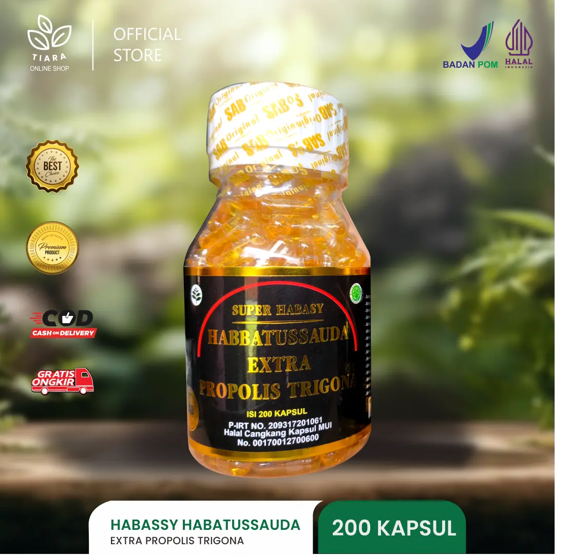 SAB Habbatussauda Extra Propolis Trigona Untuk menjaga kesehatan dan melawan penyakit seperti demam, radang tenggorokan, asam urat dan nyeri sendi
