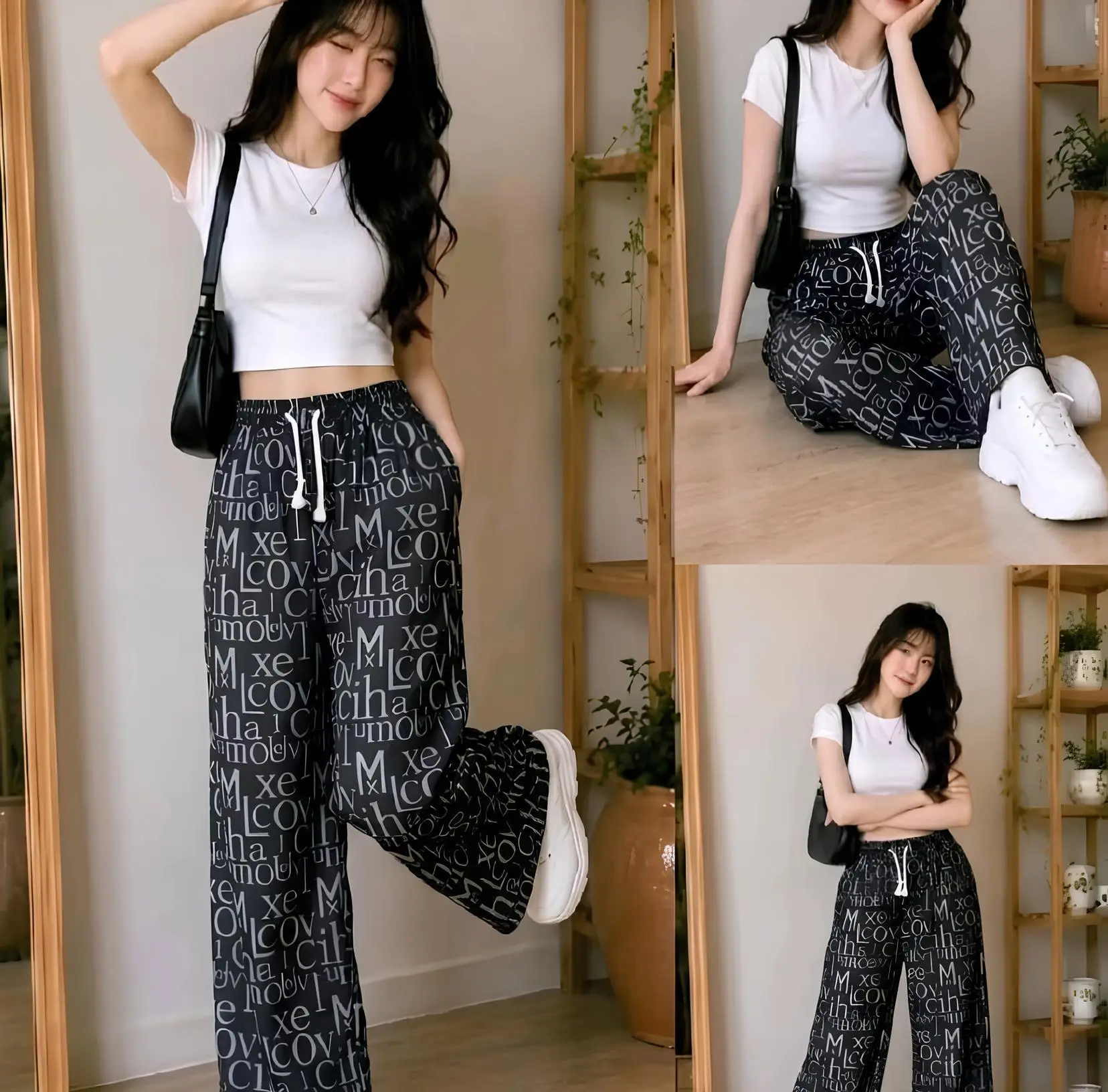 [ PAKET HEMAT ] Everyday Pants - Motif Huruf - Celana Panjang Wanita Baggy Kantor Kuliah - Celana Formal Casual Wanita Loose Basic - Kulot Pinstripe