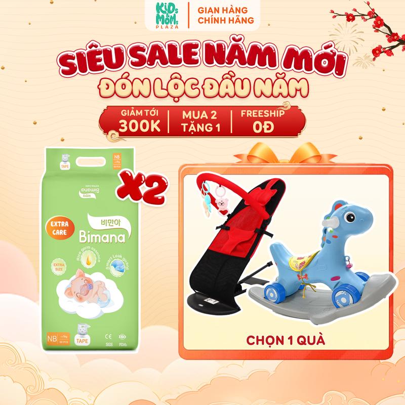   2E   TẶNG NGỰA BẬP BÊNH GHẾ RUNG NHÚN  COMBO 2 BỊCH tã bỉm Bimana Extra Care  mỏng thấm tốt tiết kiệm đủ size 