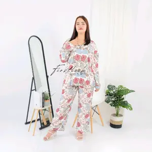 FIRSTLOCK Piyama panjang Ld120 Ld130 Baju tidur Wanita atasan panjang celana panjang Ld120 Ld130 Baju tidur panjang Ld120 Ld130 Setelan Motif Rayon Viscos Adem Busui Friendly Oneset