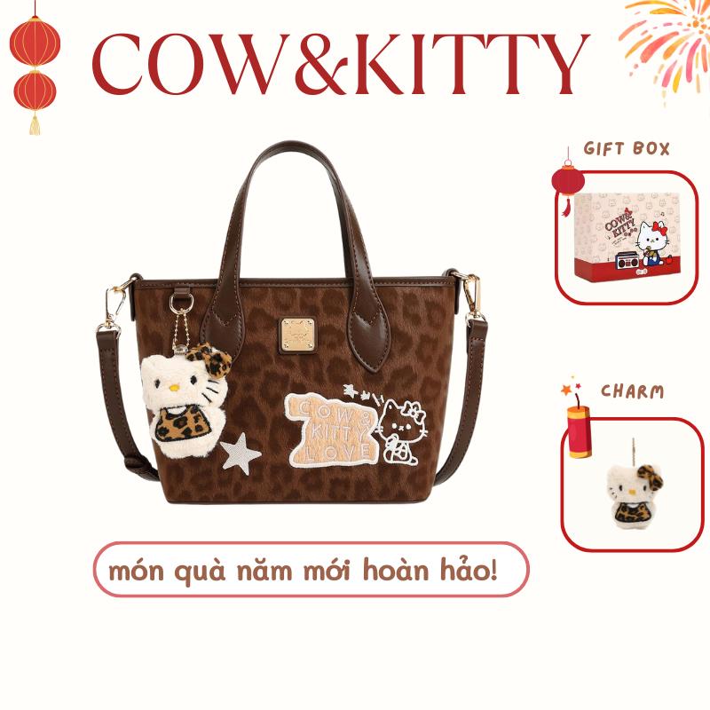 Món quà năm mới hoàn hảo!Túi Tote Sức Chứa Lớn BORRY ROSA Cow & Kitty In Họa Tiết Da Báo Dễ Thương Dành Cho Nữ