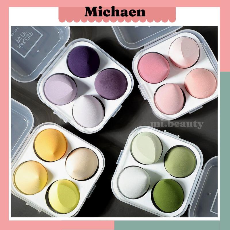  Mút trang điểm hình trứng Hộp 4 mút tán kem nền màu Pastel mềm mịn dễ dàng vệ sinh Michaen 