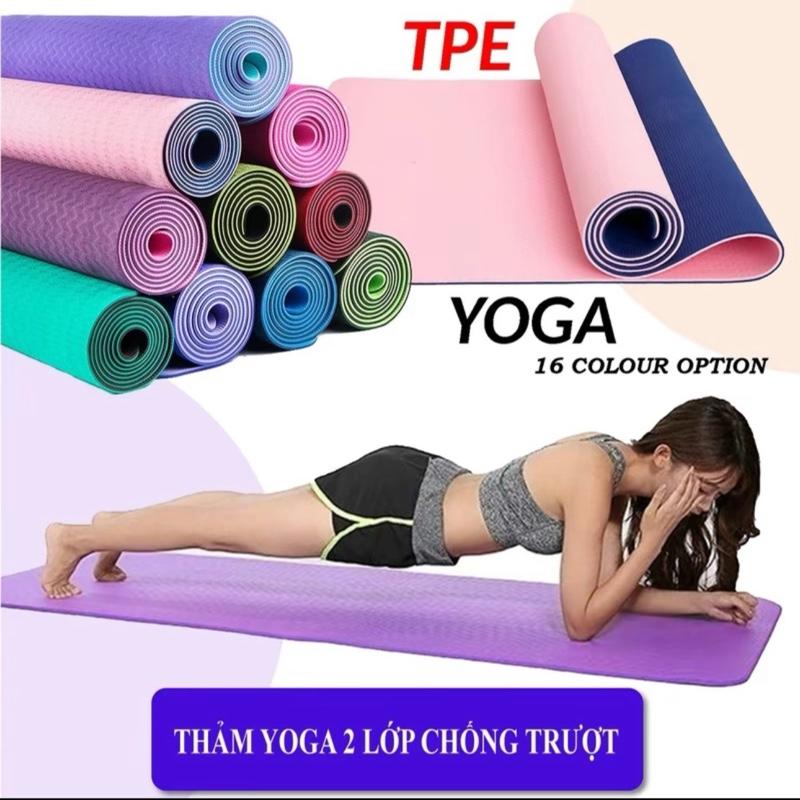 Thảm Yoga Tập Gym Pilates 2 Lớp TPE Cao Su Non 6mm Chống Trơn Trượt. Thảm Nhảy Dây Tại Nhà Chống Thấm Mồ Hôi Gấp Gọn