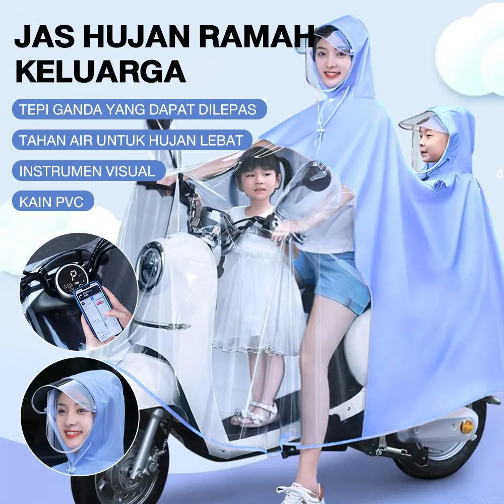 Jas Hujan Motor Transparan PVC Anti Air dengan Penutup Spion & 2 Visor Pelindung untuk Pengendara Motor