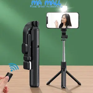 Tripod Tongsis Bluetooth 4 IN 1 Flash Light Tripod Bluetooth Selfie Stick LED Flash Selfi Stik Tongsis 4in1 3in1