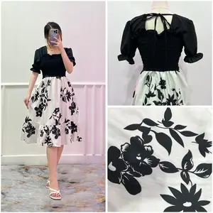 ZN - JIWON DRESS COMBINASI / Gaun musim panas kasual baru Lengan pendek smocked dress