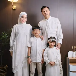 Napusha Sarimbit Keluarga 2026 Baju Anak Perempuan & Laki-laki Motif Cream & Gray Material Dobby Adem Halus Seragam Lebaran