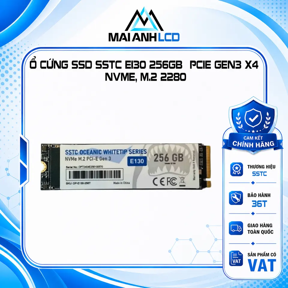 SSD dùng cho máy vi tính hiệu SSTC Oceanic Whitetip NVMe M2 SSTC E130 256GB GEN 3
