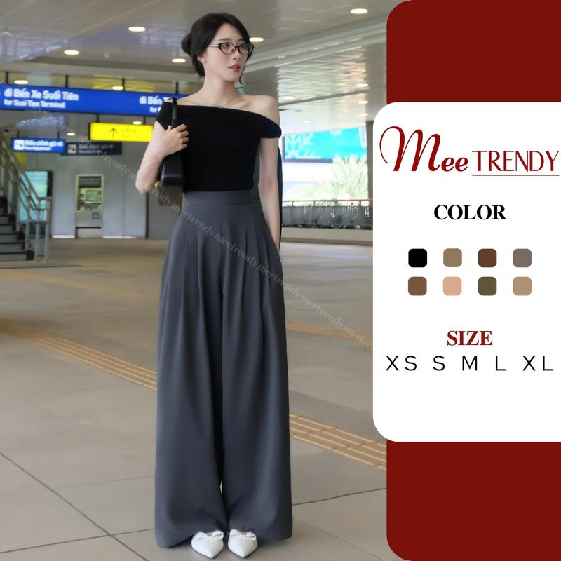  Quần Douyin Suông Dài Ống To Rộng Style Trung Ly Nẹp Khoá Kéo Sau Ống Suông Rộng Quần Tây Nữ Ống Rộng Meetrendy  Q4  