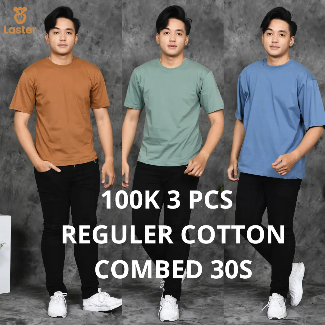 PAKET HEMAT 3 PCS 100 RIBU KAOS Polos  Distro  LENGAN PENDEK UNISEX COTTON COMBED 30S