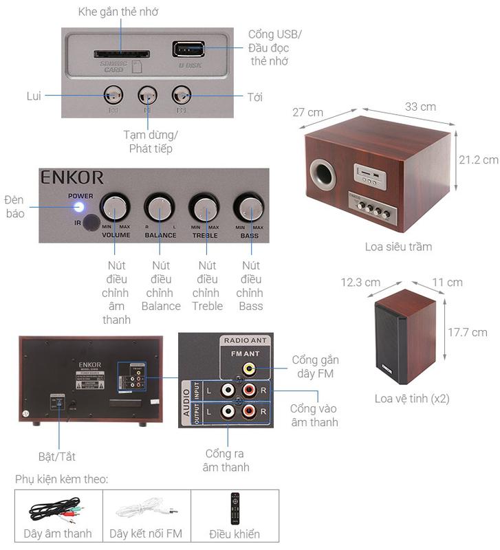 Loa Nhật Enkor S2850 Nâu, qua sử dụng đẹp 99% còn thùng, remote, phụ kiện , có bluetooth , thẻ nhớ, usb, bảo hành 6th 5