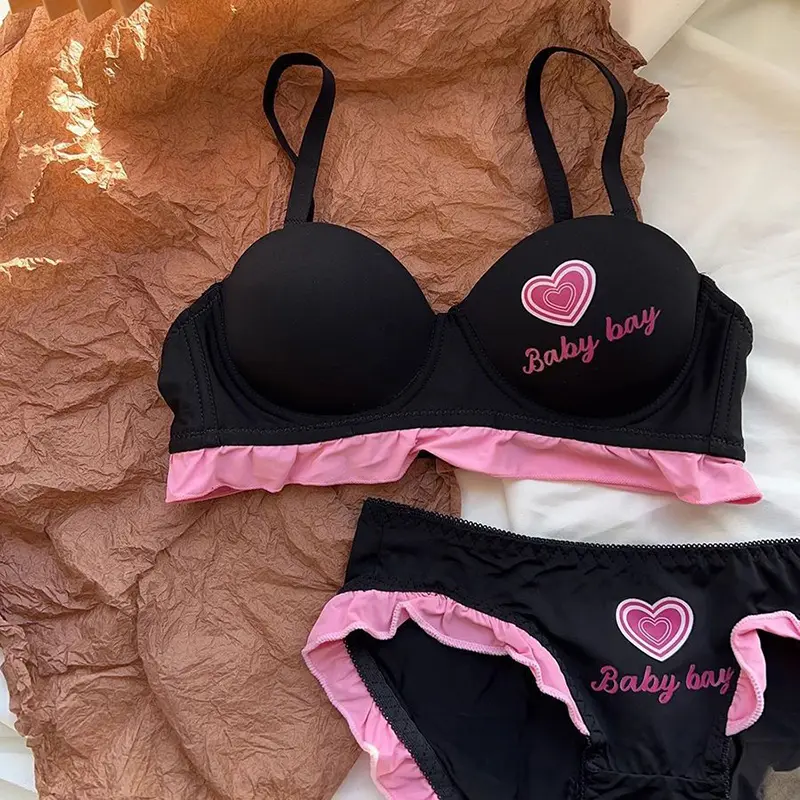 Underwear Set Push Up Bra Women's Briefs Wireless Lingerie Small Chest Gathered Bralette