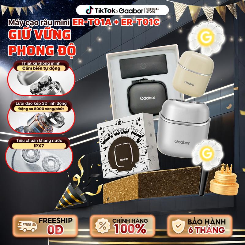  GAABOR x Angela Phương Trinh  | Máy cạo râu 3D Gaabor ER-T01A ER-T01B ER-T01C 2 lưỡi dao chống nước chống bụi IPX7 cảm ứng tự động tích điện kèm túi da và họp máy cạo râu nam chính hãng cạo râu cho nam máy cạo lông mặt cạo lông cho nữ 