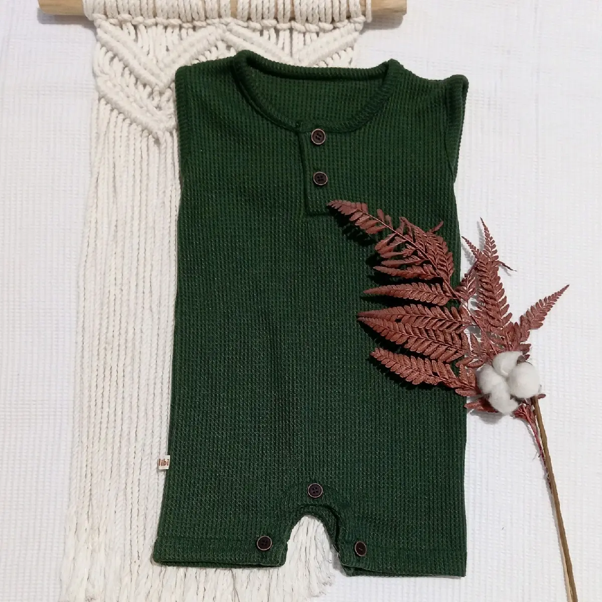 INDIBI • ROMPER KUTUNG BAYI USIA 0-12 BULAN • ROMPER KUTUNG KNIT • ROMPER KUTUNG WAFFLE • WAFFLE KNIT • ROMPER UNISEX minimalis snow biru