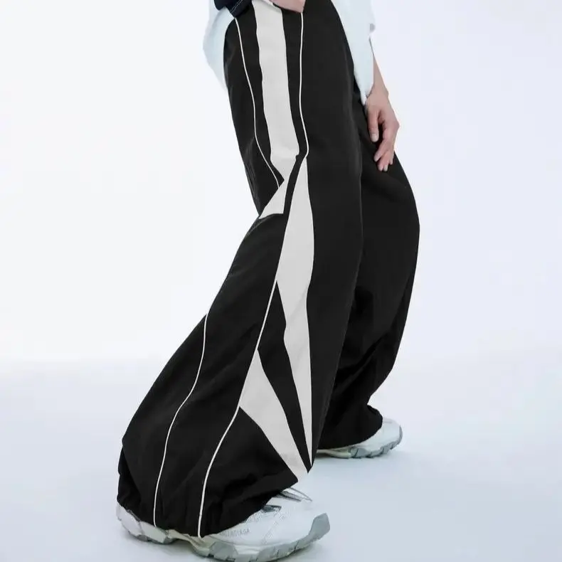 OVERFLOWSTUFF Retro Patchwork wide-leg Pants Trendy Water-Repellent Track pants Sportsweat 3