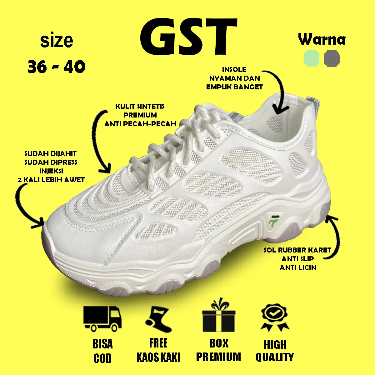 GST Zuyu Sepatu Kasual Wanita Sepatu Olahraga Sol Karet Anti Slip Anti Licin