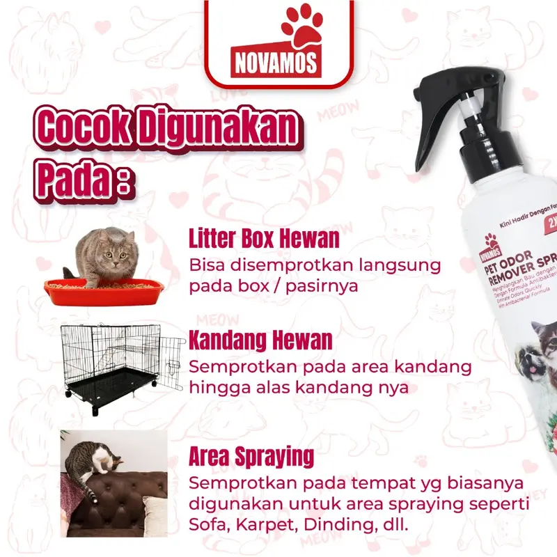 Refill Penghilang Bau Kotoran Kucing & Anjing Novamos ( Kemasan 1 Liter ) - Pet Odor Remover Refill Parfum Pewangi Pengharum Pasir Kucing Penghilang Bau Pesing Kandang Kucing - Novamos Pet Care semprot multipak 4