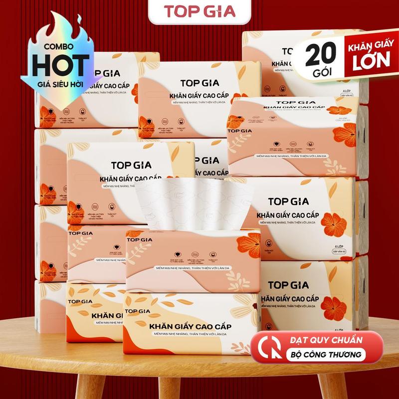 QUÀ TẶNG KHI MUA HÀNG TOPGIA COMBO THÙNG 20 Gói Khăn Giấy Sắc Hạ Dập Vân 4D 240 Tờ Chắc Chắn Siêu Dai 140x170mm TOPGIA Bản To khăn giấy cao cấp Top Gia giấy ăn 4 lớp dập vân 4D bền chắc mềm mịn khăn giấy vệ sinh ĐẠT QUY CHUẨN CỦA BỘ CÔNG THƯƠNG VTG83