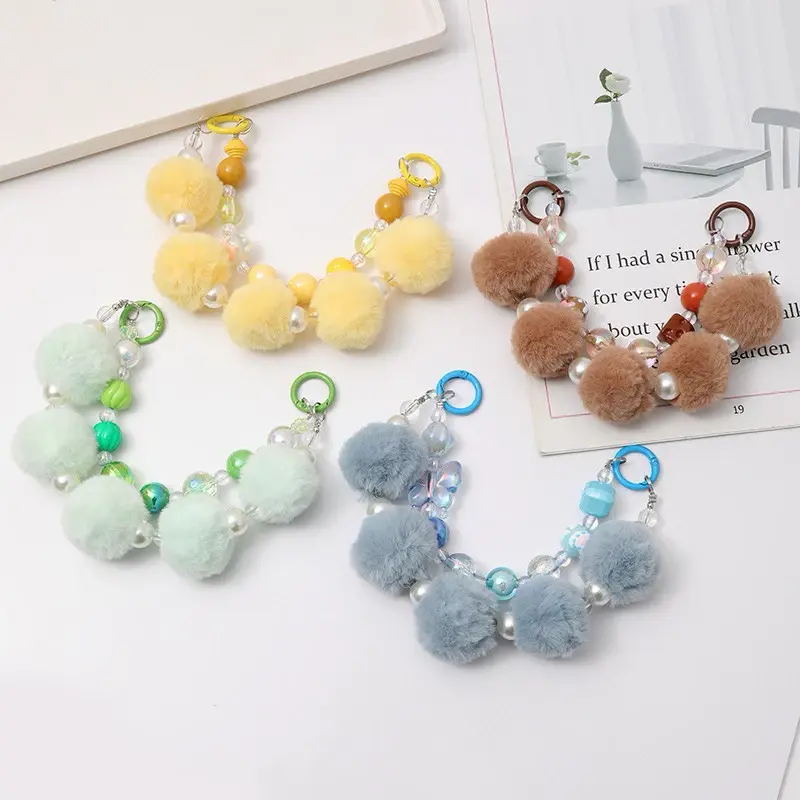 JJ08 Gantungan HP Pompom Ball Strap Phone Bag Charm Gantungan Manik Kunci dan Tas Wanita 0