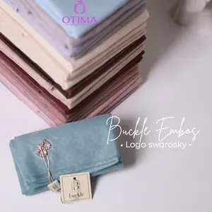 HIJAB BUCKLE  MONOGRAM EMBOS WITH POUCH | HIJAB SEGIEMPAT EMBOS BY BUCKLE SCARVES  ORIGINAL  Logo Mewah Muslim Square Standar Kerudung Basic Voal Garis Wolfis