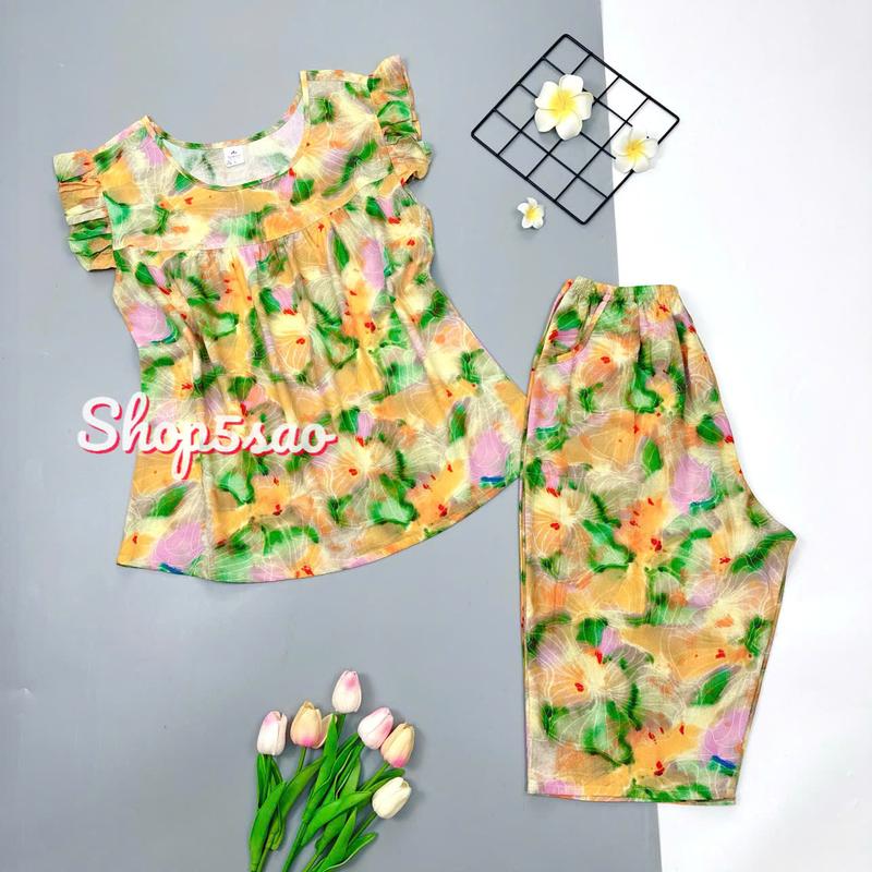 Đồ bộ tole trung niên, Bộ lanh mặc nhà SHOP5SAO quần lửng có túi BIGSIZE (50-80kg) Women