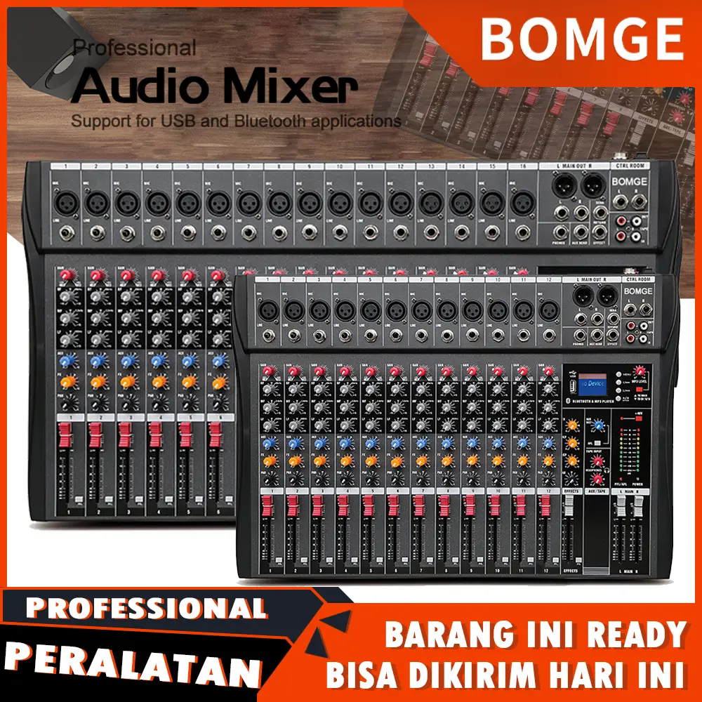 BOMGE 8/12/16 Channel Audio Mixer Sound Mixing Console with Bluetooth USB,PC Recording Input, XLR Microphone Jack, 48V Power, RCA Input/Output for Professional and Beginners