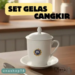 SET GELAS CANGKIR PLASTIK Elegan Fungsional Merah & Putih Dengan Lepek & Tutup untuk Minuman Panas Dingin