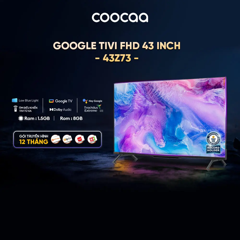 [Deal Độc Quyền] Google Tivi FHD COOCAA 43inch Model 43Z73 - RAM 1.5GB/ ROM 8GB - Điều Khiển Giọng Nói - Bluetooth - Kho Tàng Ứng Dụng Google Play màn  hình 32 inch