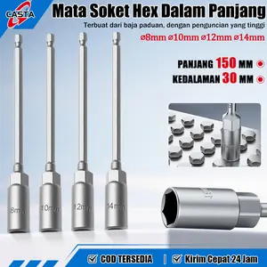 CASTA Adapter Soket Hex Extension 150mm 8/10/12/14mm Sambungan Kunci Pas Mata Bor Obeng Impact Nut Driver Baja CRV Kuat Tahan Benturan untuk Bor Listrik Obeng Tanpa Kabel Motor Sepeda Mobil Perkakas Rumah