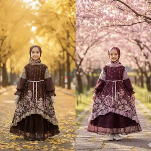 KidsCenter - Gamis Rayana Babydoll Mix Chantily Anak Perempuan Usia 3 - 10 Tahun Free Gesper / Baju Gamis Lebaran Viral Motif Bunga Anak Free Hijab - Fashion Muslimah Anak Orang Model Terbaru