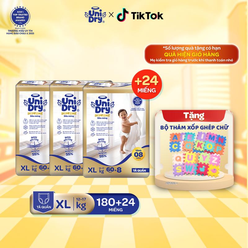 Combo 3 Tã quần UniDry Supreme siêu mỏng chỉ 2mm size M L XL XXL + 24 miếng Cho Bé