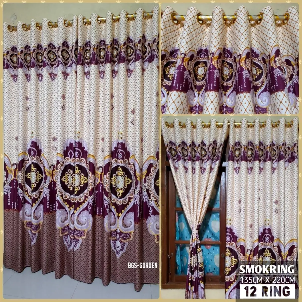 gorden ring 12 hordeng korden Jendela horden pintu minimalis 6 gelombang tirai  pintu tidak tembus pandang
