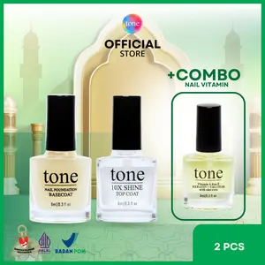 TONE Top Coat & Base Coat 8 ml | Nail Treatment | Vitamin Kuku | Nail Polish | Kutek Halal Muslimah