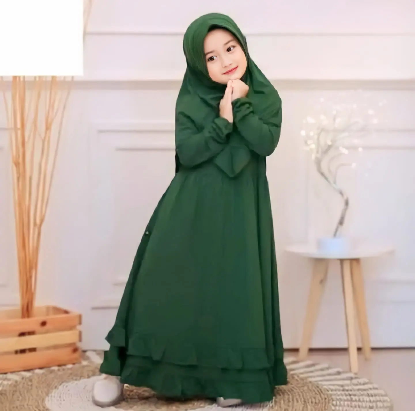 Gamis Delisha Bahan Crinkle Free Kerudung Usia 3-12 Tahun Muslim anak