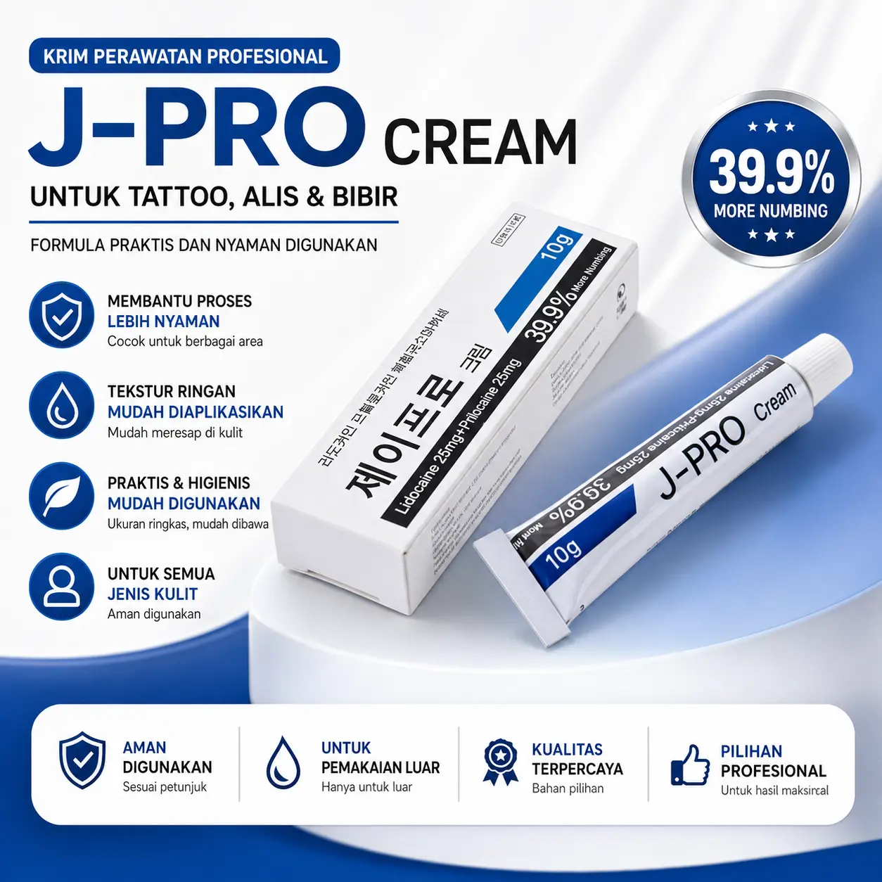 J-PRO Cream Perawatan Tattoo & Sulam 10g untuk Alis, Bibir, Eyeliner & Wajah｜Nyaman dan Praktis Digunakan