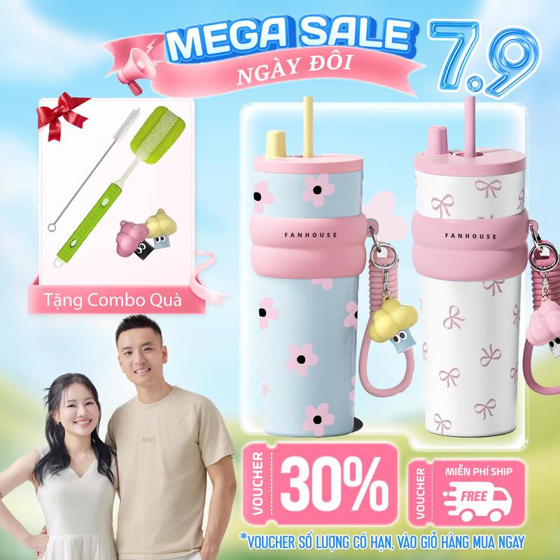[FanhousexQuyenleo9.9] Ly giữ nhiệt Candy inox 316 cao cấp, bình giữ nhiệt 710ml có ống hút Fan House khắc tên theo yêu cầu