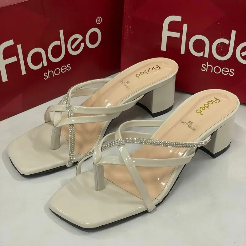 Fladeo sendal wanita heels 5 cm silang mutiara sandal wanita flat shoes mules 2