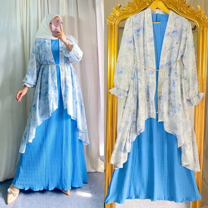 ESMIRA SET OUTHER FREE BELT/SAVIKA DRES UNDAK ETHNIK CERUTY RUFFLE PREMIUM ELEGANT MEWAH