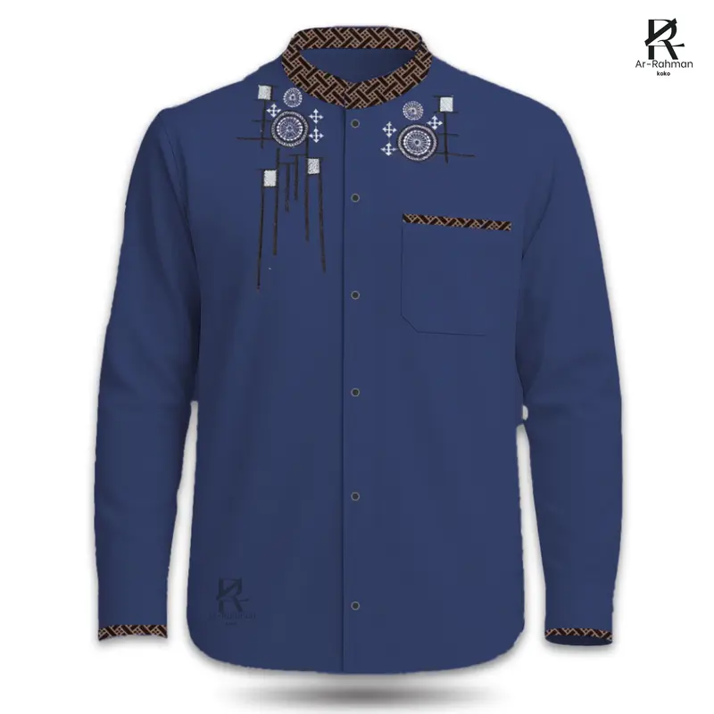 BAJU KEMEJA KOKO PRIA LENGAN PANJANG KOMBINASI BORDIR SIZE M L XL TERBARU 6